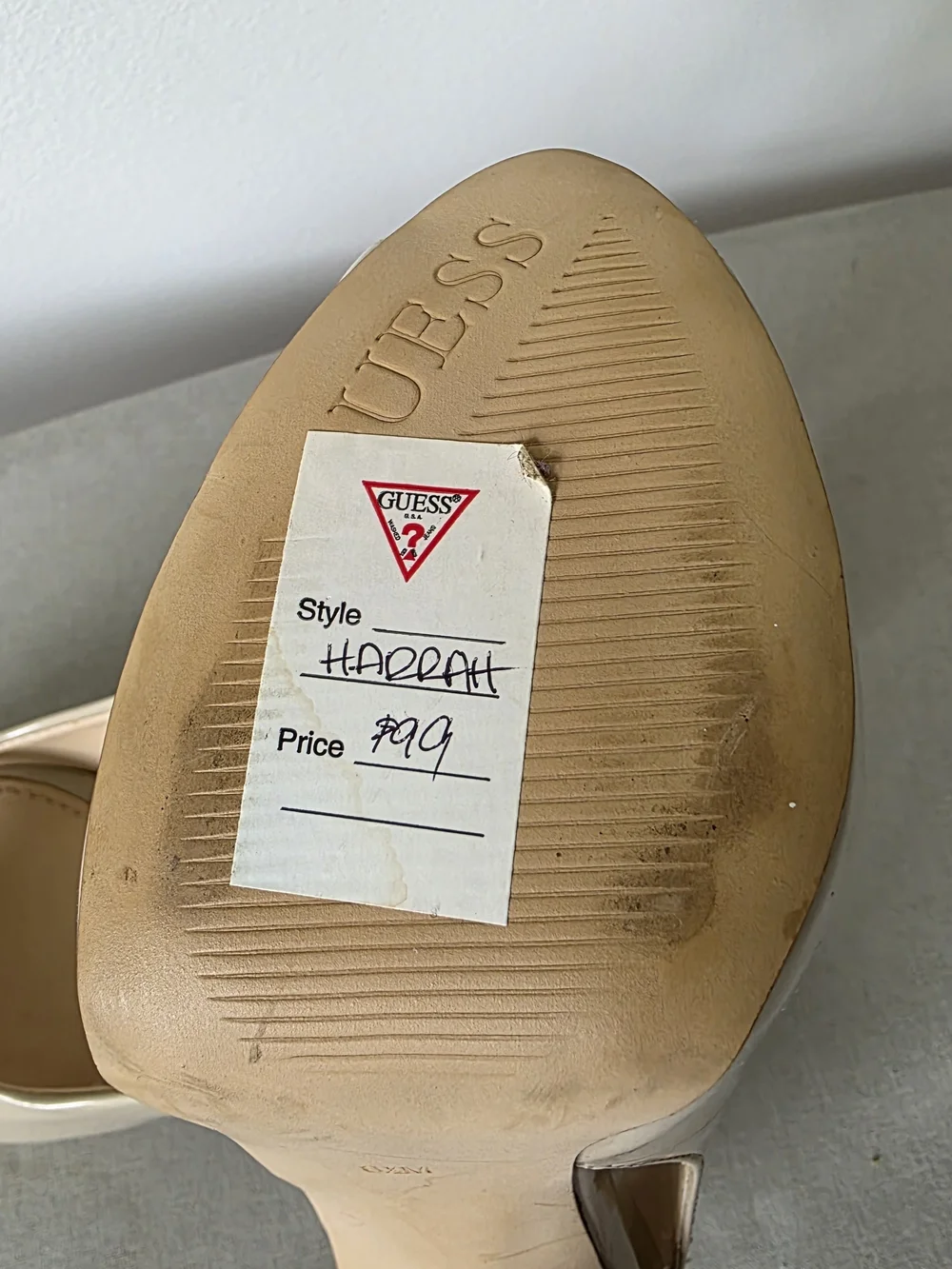 GUESS Harrah Nude Patent Peep Toe D'Orsay Platform Pumps Stiletto Heels 6.5M